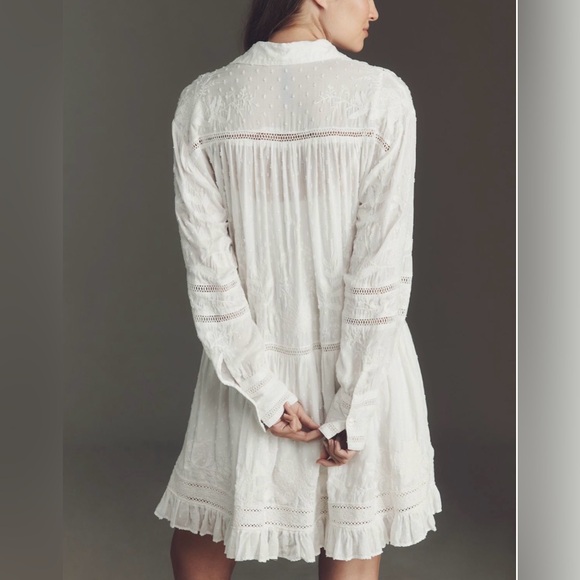 Anthropologie Embroidered Mini Shirt Dress NWT Antique White Boho Oversized S - Picture 7 of 10